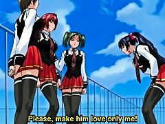 Hentai Animated Schoolgirls Giving Oral Pleasure To A Hard Penis In The Restroom